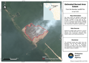 Satellite image on Thursday 16 April shows 28.6 hectares burned